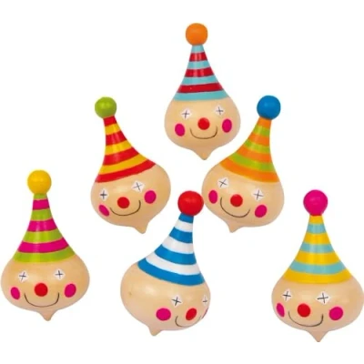 Immagine di 6138 Trottole &quot;Clown&quot; small foot in legno, con facce da clown, idea regalo o per compleanni, set 6, a partire 3 anni.
