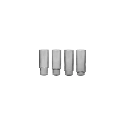 Immagine di ferm LIVING fermING Bicchiere Longdrink Ripple, grigio, 300 ml, vetro, set da 4