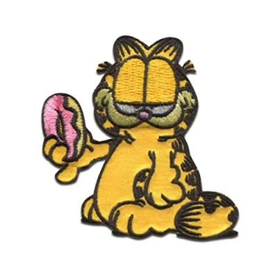 Immagine di Comercial Mercera Garfield Donut Gatto comico ricamato Toppe Termoadesive Patch Toppa Ricamate, Misura: 5,7 x 4,4 cm