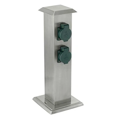 Immagine di Eglo Colonna per accessori da esterno, presa giardino, 4 prese, materiale: acciaio inox e plastica, colore: argento, verde, IP44