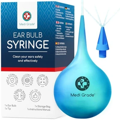 Immagine di Kit Pulisci Orecchie da 75ml, per Pulizia con Punta a Getto Quadruplo, Togli Cerume Siringa Bulbo, Siringhe Auricolari