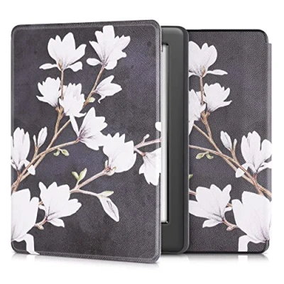 Immagine di kwmobile Custodia eReader Compatibile con Kobo Glo HD/Touch 2.0 Cover eBook Reader Flip Case marrone grigio/bianco/grigio scuro Magnolie