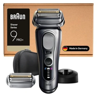 Immagine di Braun Serie 9 PRO + Rasoio Elettrico Barba, Wet&amp;Dry, 5+1 Lame Di Precisione Ultra Sottili, Regolabarba Uomo, 60 Min Utilizzo, Testina Ricambio Extra,Base Ricarica, 9617PSI, Argento