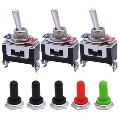 Immagine di mxuteuk 3 pezzi Interruttore a levetta per impieghi gravosi 16A 250V 20A 125V SPST ON/OFF 2 Terminale posizioni + 5 Tappo di copertura manopola in metallo impermeabile Ten 1021 B101 5MZ