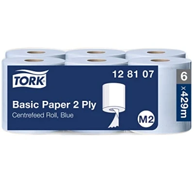 Immagine di Tork 128107 Carta per asciugatura Advanced, compatibile con il sistema M2 (ad estrazione centrale maxi), 2 veli, 1 x 6 rotoli (6 150 m), colore blu