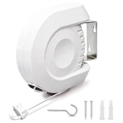 Immagine di AMIUHOUN filo stendibiancheria retrattile per interni ed esterni, doppio stendibiancheria, 152 cm, in plastica, 1 set