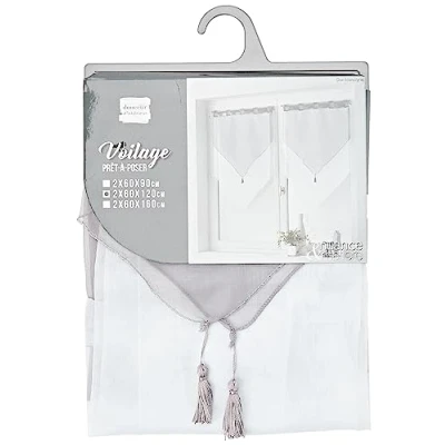 Immagine di Douceur d&#039;Intérieur 1620387 Doppia tenda in voile con pompon, 60x120 cm, colore: Bianco/Grigio