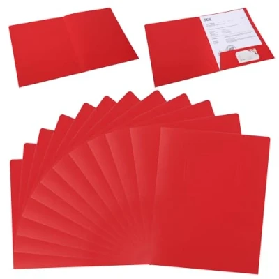 Immagine di Cartelline Portadocumenti con Tasche in Carta Kraft, 12 Pezzi Cartella di File A4 Scomparto per Progetti e Documenti Presentazioni Ufficio, Scuola, Casa (Rosso)