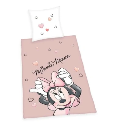 Immagine di Herding Set di Biancheria da Letto Disney Minnie Mouse, Lino, Rosa/Bianco, 70 x 90 cm, 140 200 cm