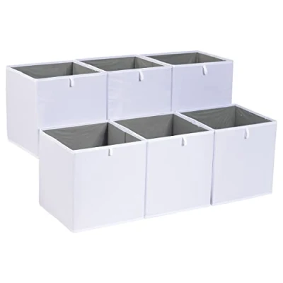 Immagine di Amazon Basics, Cubi portaoggetti ripiegabili, in tessuto, confezione da 6, colore bianco, dimensione: 26,7 x 28 cm