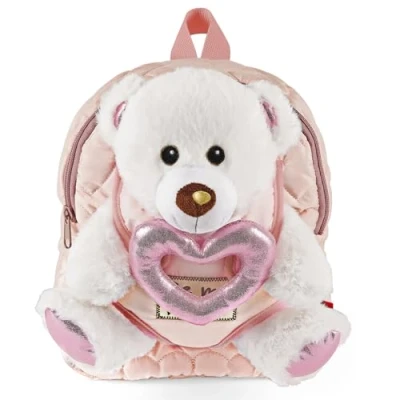 Immagine di PERLETTI Zainetto Bambina con Orsetto Peluche Zaino Asilo Bimba Bimbo Morbido Rosa Orso Polare Estraibile Mini Regalo Bambino 3 4 5 6 Anni Spallacci Regolabili Dimensioni 27x21x9cm