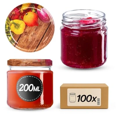 Immagine di KADAX bicchieri da conserve 200 ml, set 100 pezzi, dessert fi66 vasetti per marmellata con coperchio Twist Off ermetici e lavabili in lavastoviglie, vetro spesso