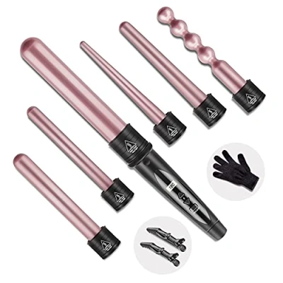 Immagine di NWOUIIAY Ferro Arricciacapelli 6 in 1 80C 230C Temperatura Regolabile Ceramica con Ferri di Diverso Diametro Ondulatore Modellatore Multifunzione Schermo LCD Cavo da 2.5 m ruotabile a 360 gradi