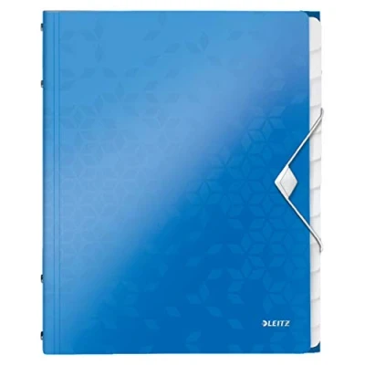 Immagine di Leitz WOW Cartella Organizer a 3 Lembi, Formato A4, Capacità 200 Fogli, Tasca Indicizzata con 12 Divisori, Chiusura Elastico, Blu, 46340136