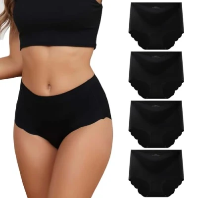 Immagine di Dumwis Slip Donna Senza Cuciture,Mutande Vita Alta,Microfibra Culotte Invisibili,Morbide Intimo Sexy Donna,Elasticizzate Comode Mutandine Briefs Pacco da 4(S 3XL)