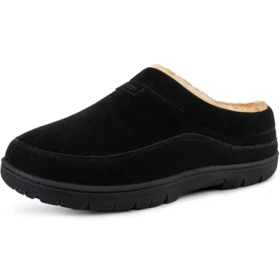 Immagine di HomeTop Pantofole Mocassino da uomo Caldo Morbida Antiscivolo Memory Foam Interni Scarpe casa Nero scuro, 44 45 EU