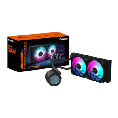 Immagine di Gigabyte AORUS WATERFORCE II 240 AIO Liquid CPU Cooler 2 ventole ARGB da 120 mm meccanismo di bloccaggio a scorrimento DAISY CHAIN compatibile con Intel LGA 1700 e AMD AM5