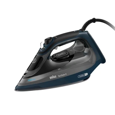 Immagine di Braun TexStyle 9 SI9682 DB Ferro da stiro a vapore con tecnologia FreeGlide 3D, verticale, funzione anti goccia, autopulente, apertura 330 ml, 260 g/min, 3200 W, blu scuro