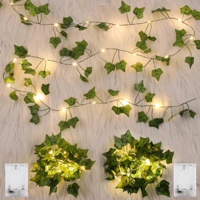 Immagine di GuKKK 2 Pezzo Ghirlanda di Edera artificiale Luci a corda, 2m 20 LED Stringa Luminosa con Foglie, Luminosa, Foglia Vite Luce, per Interni, Matrimonio, Decorazione Feste
