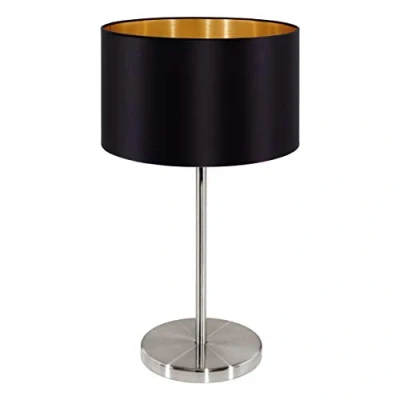 Immagine di Eglo lampada da tavolo Maserlo, in tessuto a uno punto luce, comodino acciaio e tessuto, nichel opaco, nero, oro, attacco E27, incluso interruttore