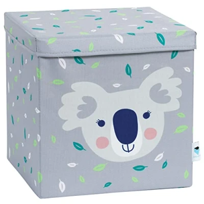 Immagine di LOVE IT STORE Cubo Portaoggetti in Tessuto Ultra Resistente con Coperchio e Rinforzi Legno Compatibile Kallax 33x33x33cm Grigio Disegno di Koala