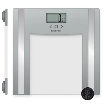 Immagine di Salter 9182 SV3R Bilancia da bagno rileva grasso in vetro, max 150 kg, misura peso, grasso/acqua corporei, massa musc./ossea, BMI, memoria 8 utenti, mod. atleta, display di facile lettura, argento