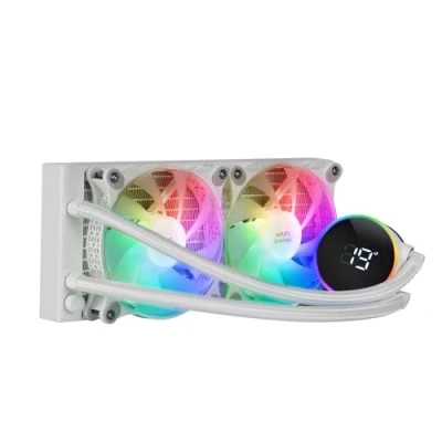Immagine di Mars Gaming ML LCD240, Raffreddato a Liquido AIO, TDP 500W, 2x Ventole ARGB 120mm FDB, Display LCD con Monitoraggio della Temperatura, Pompa Opti Chamber 3rd Gen, Multisocket Universale, Bianco
