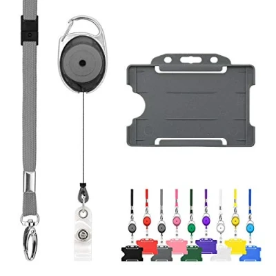 Immagine di LanyardsTomorrow Trio porta Badge e Bobina 1Pcs Set di cordino retrattile badge, confezione tripla con singolo, moschettone estensibile carta d&#039;identità rigido, colore grigio