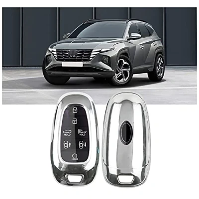 Immagine di SHAOHAO compatibile con Hyundai Tucson NX4 2021 2022 2023 2024, IONIQ 5 Custodia per chiavi, in silicone TPU, colore argento cover chiave
