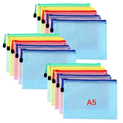 Immagine di Oderra Borse di File, 15 Pezzi Sacchetto Zip Impermeabile, A5 Busta Plastica con Cerniera per documenti, ricevute, cosmetici, materiale scolastico