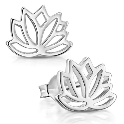 Immagine di Materia Orecchini da donna a forma di fiore loto, piatti, in argento Sterling 925, con o oro e argento, colore: cod. SO 208 MA