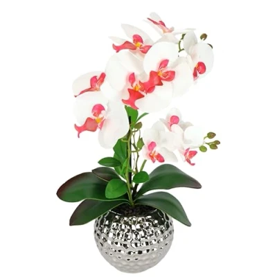 Immagine di fiori artificiali, orchidea artificiale, 40 cm, con foglie in vaso, phalaenopsis come veri rami di orchidee, pianta decorazione per matrimoni, seta,