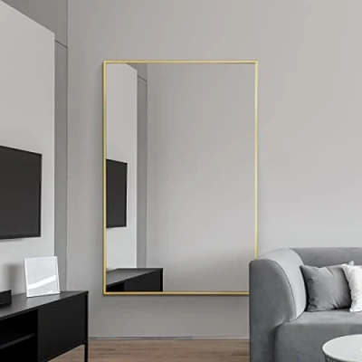 Immagine di MirrorOutlet The Artus Specchio da parete moderno con bordi in alluminio, 120 x 80 cm, colore: Argento
