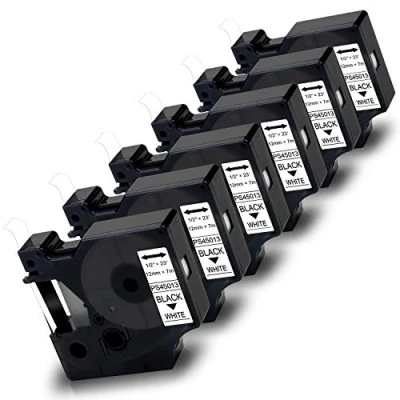 Immagine di 6X Pristar 12mm Compatibile per Dymo 45013 S0720530 Nero su Bianco D1 Nastro Etichette Label Manager 160 280 210D 360D 420P 450D PnP