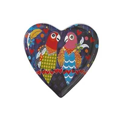 Immagine di Maxwell &amp; Williams Piattino da Dessert a Cuore in Porcellana, Motivo “Uccellini amore, Confezione Regalo