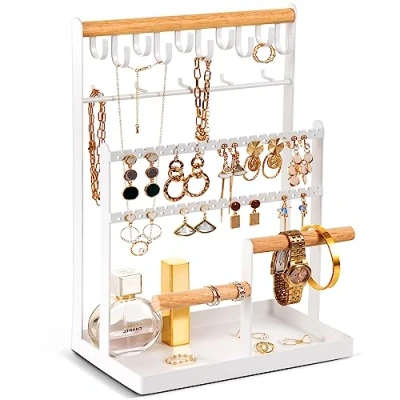 Immagine di ProCase Espositore per gioielli collane, orecchini, 6 livelli con 15 ganci, bracciali, anelli bianco