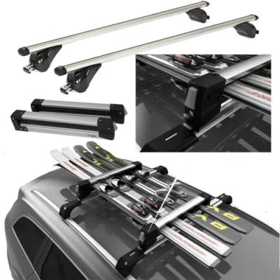 Immagine di Barre Portatutto in alluminio + Portasci scorrevole 4 paia di sci o 2 snowboard per VOLVO V60 dal 2019 poi con railing integrati
