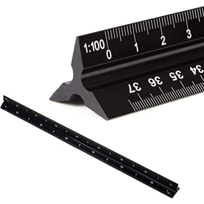 Immagine di Righello Triangolare, 30cm Scalimetro Alluminio Nero, Righelli Scala per Architetti e Ingegneri 1:20, 1:25, 1:50, 1:75, 1:100, 1:125