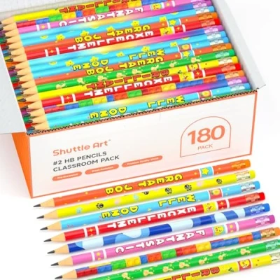 Immagine di Shuttle Art Assorted Colorful Pencils, 180 Pack Kids Pencils Bulk with 12 Designs, #2 HB, Pre sharpened Awards and Incentive for School Home Party Christmas Halloween Valentines Day