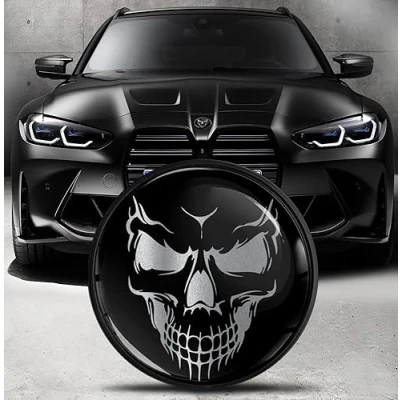 Immagine di Biomar Labs 1 x Stemma Compatibile con BMW Emblema Cappuccio Anteriore Cofano Posteriore del Bagagliaio 82 mm 51148132375 Teschio Skull Argento Nero EO 15