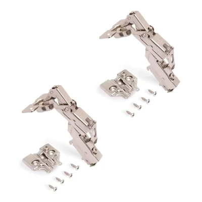 Immagine di Emuca 1015107 Kit cerniera collo alto con scodellino Ø35mm 165 chiusura soft e basetta da avvitare regolazione eccentrica, Set di 2