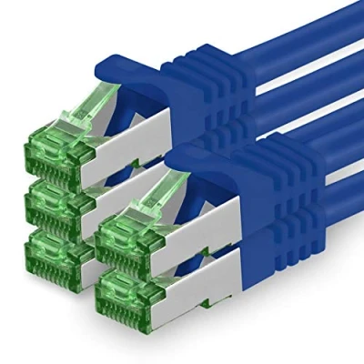 Immagine di 1aTTack.de Cat.7 Cavo di Rete 1m Blu 5 Pezzi Ethernet LAN SFTP Spina RJ45 Cat6a 10 Gbit/s Compatibile con Cat5 Cat6 Cat8 per Switch Router Modem Patchpanel