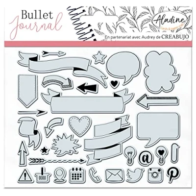 Immagine di Aladine Stampi Bullet Clear BANNIÈRES &amp; ICÔNES Tavola di timbri in schiuma, impronta silicone Ideale per Journal, Scrapbooking, Carnetti Hobby Creativi DIY