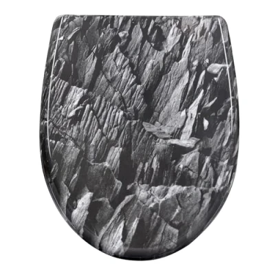 Immagine di WOLTU Tavoletta WC Ammortizzata, Copriwater Ovale, Asse con Cerniere Regolabili, Sedile Paracolpi, Montaggio dall’Alto e dal Basso, in Duroplast, Antracite Motivi Roccia, WS2967