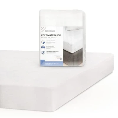 Immagine di SWEET HOME Coprimaterasso una Piazza e Mezza Cotone Jersey Fresco Antibatterico Traspirante Antipiega, Lenzuolo con Angoli Elasticizzati, Copri Materasso Lavabile 130x200x25 Bianco