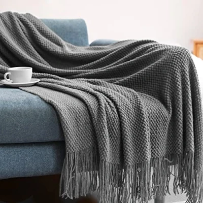 Immagine di LumiSyne Coperta a Maglia Sfrangiata Tinta Unita Ananas Griglia Calda Coperte In Copriletto Da Tiro Adatto Per Letto o Divano 130x230cm