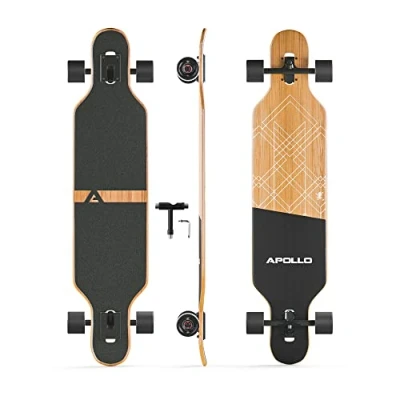 Immagine di Apollo Longboard, tavola completa con in bambù e fibra di vetro, high end cuscinetti a sfera ABEC 9, Flex 2, longboard per ragazzi adulti, cruiser professionale