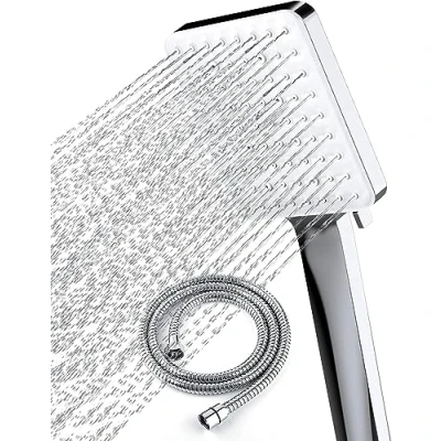 Immagine di Newentor Doccino per Doccia Risparmio Idrico ad Alta Pressione con 2,0 m Tubo Doccia, Grande, Funzione 6 Getti, Telefoni in Acciaio ABS+, Doccetta Universale Facile da Installare Pulire