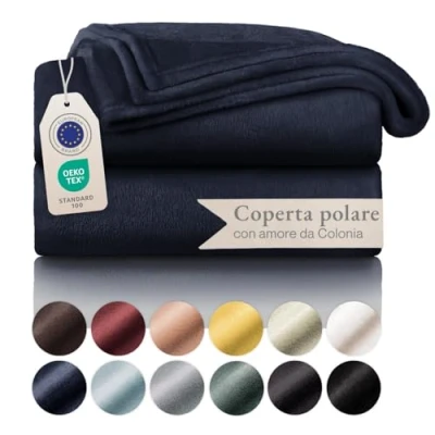 Immagine di Blumtal coperta Pile 220x240cm plaid divano super morbida certificata OKEO Tex per invernale coperte in pail matrimoniale blu mare