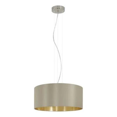 Immagine di Eglo La lampada a sospensione Maserlo, tessile tre punti luce, in acciaio e tessuto, nichel opaco, talpa, oro, E27, 53 cm